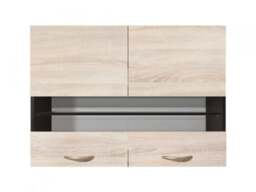 800mm Kitchen Wall Cabinet 2 Glass Doors 80cm Cupboard Dark Wood Wenge/Oak Effect Junona - thumbnail 1