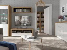 Sideboard Cabinet 4 Door Compact Storage Unit Modern Oak White Gloss Scandi Living Room Cupboard - Balder - thumbnail 2
