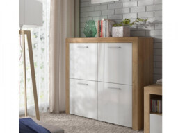 Sideboard Cabinet 4 Door Compact Storage Unit Modern Oak White Gloss Scandi Living Room Cupboard - Balder