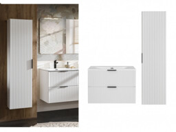 Bathroom 800mm Vanity Set Ribbed Textured White Modern Wall Hung Floating Cabinets Sink - Adel - thumbnail 1