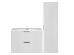 Bathroom 800mm Vanity Set Ribbed Textured White Modern Wall Hung Floating Cabinets Sink - Adel - thumbnail 2