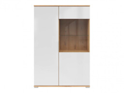 Glass Display Cabinet Wide Unit Glass Doors Modern Living Room Storage White Gloss / Light Oak - Zele - thumbnail 3