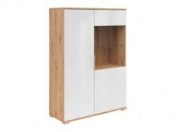 Glass Display Cabinet Wide Unit Glass Doors Modern Living Room Storage White Gloss / Light Oak - Zele - thumbnail 2