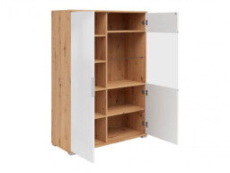 Glass Display Cabinet Wide Unit Glass Doors Modern Living Room Storage White Gloss / Light Oak - Zele - thumbnail 4
