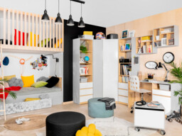 Modern Bookcase with Drawer Shelving Storage Cabinet Soft Close Display Unit White Gloss / Grey / Oak - Nandu - thumbnail 4