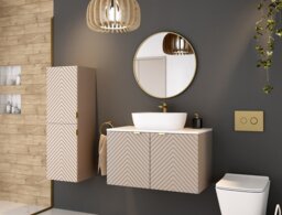 Vanity Unit with Countertop Sink Tall Storage Cabinet Complete Fluted Bathroom Furniture Set Beige Cashmere - Cara