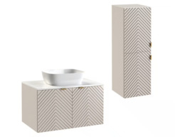 Complete Bathroom Furniture Set Vanity Unit with Countertop Sink Tall Storage Cabinet Fluted Beige Cashmere - Cara - thumbnail 3