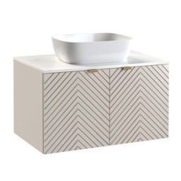 Vanity Unit with Countertop Sink Tall Storage Cabinet Complete Fluted Bathroom Furniture Set Beige Cashmere - Cara - thumbnail 4