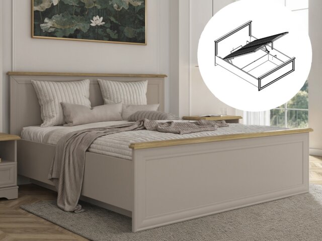 King Size Ottoman Bed Frame King Size Lift Up Storage Bedframe Euro 160cm Shaker Cashmere Beige and Oak - Anga - image 1