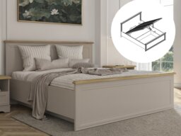 King Size Ottoman Bed Frame King Size Lift Up Storage Bedframe Euro 160cm Shaker Cashmere Beige and Oak - Anga - thumbnail 1