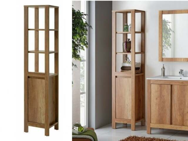 Classic Tall Freestanding Bathroom 1-Door Shelving Cabinet Unit Oak - Classic Oak - image 1
