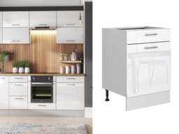 Kitchen Drawer Unit 600mm Cabinet Freestanding Base Storage Cupboard White High Gloss - Ella
