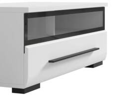 TV Unit Small Cabinet Entertainment Stand Black Glass Drawer White Gloss 100cm - Fever - thumbnail 3