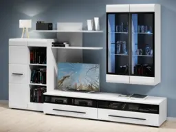 White Gloss TV Unit Modern Glass Fronted Media Bench TV Cabinet Storage 100cm White Gloss - Fever - thumbnail 2