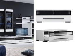 White Gloss TV Unit Modern Glass Fronted Media Bench TV Cabinet Storage 100cm White Gloss - Fever - thumbnail 1