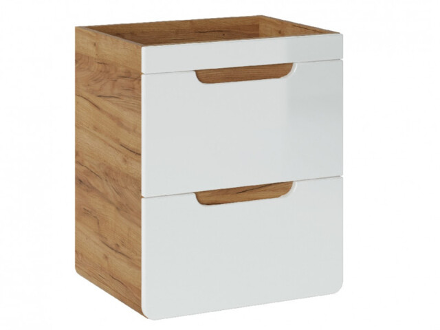 Bathroom Vanity Unit Slim Wall Mounted 50cm 500mm Sink Drawer Storage Cloakroom White Gloss Oak - Aruba - image 1