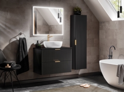 Bathroom 800mm Vanity Countertop with Sink Set Ribbed Textured Black Modern Floating - Adel - thumbnail 2