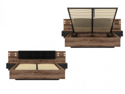 Super King Size Ottoman Bed Frame Built In Bedside Cabinets Underbed Storage USB LED Lights Oak and Black - Kassel - thumbnail 4