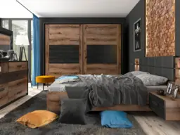 Super King Size Ottoman Bed Frame Built In Bedside Cabinets Underbed Storage USB LED Lights Oak and Black - Kassel - thumbnail 3