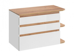 White Gloss/Oak Bathroom Furniture Set: LED Mirror, Tall Cabinet, Wall 940mm Countertop Vanity Unit, Sink - Platinum - thumbnail 2