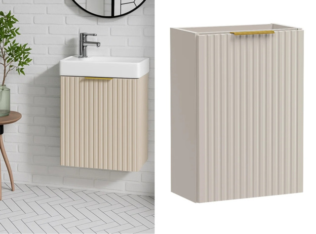 Wall Hung Cloakroom Vanity Unit Slimline Cashmere Beige Fluted 400mm Small Bathroom Sink Cabinet - Adel - image 1