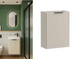 Wall Hung Cloakroom Vanity Unit Slimline Cashmere Beige Fluted 400mm Small Bathroom Sink Cabinet - Adel - thumbnail 2