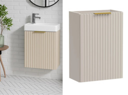 Wall Hung Cloakroom Vanity Unit Slimline Cashmere Beige Fluted 400mm Small Bathroom Sink Cabinet - Adel