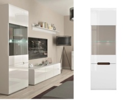 White Gloss Display Cabinet Tall Glass Showcase Slim Buffet Unit with Inserts and LED Lights - Azteca - thumbnail 2