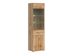 Tall Glass Fronted Display Cabinet Modern Oak Effect Unit 1 Door with LED Lights - Zele - thumbnail 3