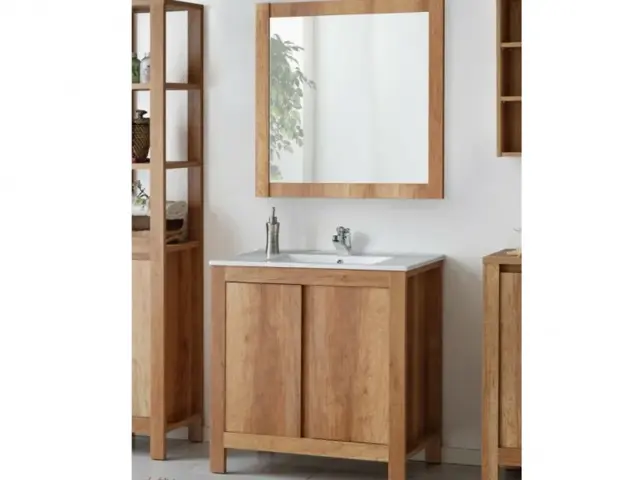 Freestanding Vanity Bathroom Unit 800mm Cabinet & Sink Wall Mounted Mirror Oak Finish - Classic Oak - image 1