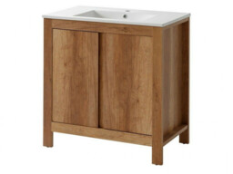 Freestanding Vanity Bathroom Unit 800mm Cabinet & Sink Wall Mounted Mirror Oak Finish - Classic Oak - thumbnail 3