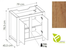 Freestanding Vanity Bathroom Unit 800mm Cabinet & Sink Wall Mounted Mirror Oak Finish - Classic Oak - thumbnail 4