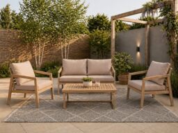 Wooden Garden Furniture Set Outdoor Lounge Sofa Chairs Coffee Table Beige Taupe Cushions Premium 4 Seater - Lido - thumbnail 1
