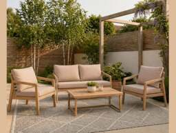 Wooden Garden Furniture Set Outdoor Lounge Sofa Chairs Coffee Table Beige Taupe Cushions Premium 4 Seater - Lido - thumbnail 2