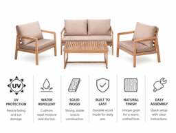 Wooden Garden Furniture Set Outdoor Lounge Sofa Chairs Coffee Table Beige Taupe Cushions Premium 4 Seater - Lido - thumbnail 3
