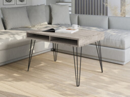Hairpin Pin Leg Coffee Table with Storage Living Room Industrial Loft Black Metal and Platinum Grey Oak - Mare - thumbnail 2
