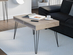 Hairpin Pin Leg Coffee Table with Storage Living Room Industrial Loft Black Metal and Platinum Grey Oak - Mare - thumbnail 4
