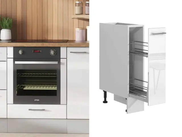 Kitchen Cupboard Pull Out Storage Basket Freestanding 200mm Unit White Gloss Base Cabinet – Ella - image 1