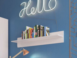 Wall Shelf Floating Book Shelf White Gloss Short Display Panel Modern Storage 105cm - Azteca - thumbnail 2
