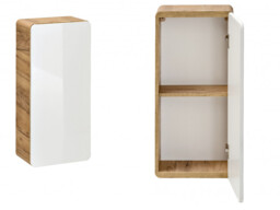 Small Bathroom Wall Cabinet White Gloss and Oak Slim Shallow Storage Unit Scandi Modern Cloakroom Unit - Aruba - thumbnail 3