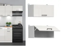 Kitchen Wall Unit 600mm Extractor Fan Housing Cabinet Lift Up Half Height Door White Chalk Gloss - Junona - thumbnail 1