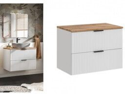 Bathroom Vanity Unit Countertop 800mm Ribbed Textured White Wall Hung Floating Cabinet - Adel - thumbnail 1
