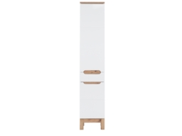 Tall Bathroom Storage Cabinet Two Door One Drawer Tall Slim Bathroom Cabinet White Gloss and Oak - Bali - thumbnail 2
