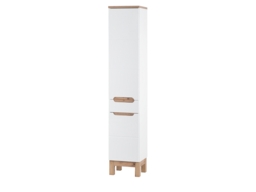 Tall Bathroom Storage Cabinet Two Door One Drawer Tall Slim Bathroom Cabinet White Gloss and Oak - Bali - thumbnail 4