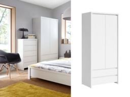 White Double Wardrobe Modern Two Door Bedroom Storage with Drawers Handleless Design - Kaspian - thumbnail 1