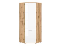 White Gloss Corner Wardrobe L Shaped Single Wardrobe with Rail Modern Compact 1 Door Oak Bedroom Storage - Zele - thumbnail 4