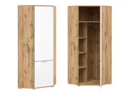 White Gloss Corner Wardrobe L Shaped Single Wardrobe with Rail Modern Compact 1 Door Oak Bedroom Storage - Zele - thumbnail 1
