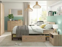 King Size Bed Frame with Storage Shelves Sonoma Oak Solid Wooden Euro 160cm Slats - Nepo - thumbnail 2