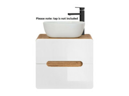 Countertop Vanity Unit Modern Bathroom 600mm Wall Cabinet with Sink White Gloss and Oak - Aruba - thumbnail 4