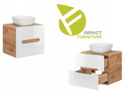 Countertop Vanity Unit Modern Bathroom 600mm Wall Cabinet with Sink White Gloss and Oak - Aruba - thumbnail 3